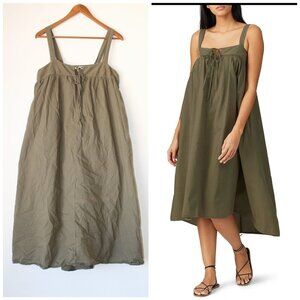 Xirena Kynsley Poplin Midi Dress Army Green M Pockets Cotton Adjustable Straps